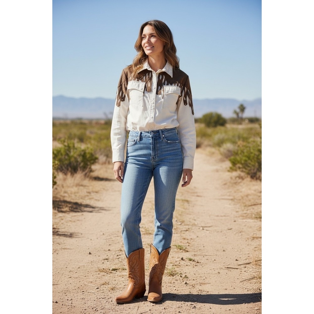 Normel Rodeo Vaqueros Western Horse Embroidered Snap Shirt Cowgirl Festival SZ M